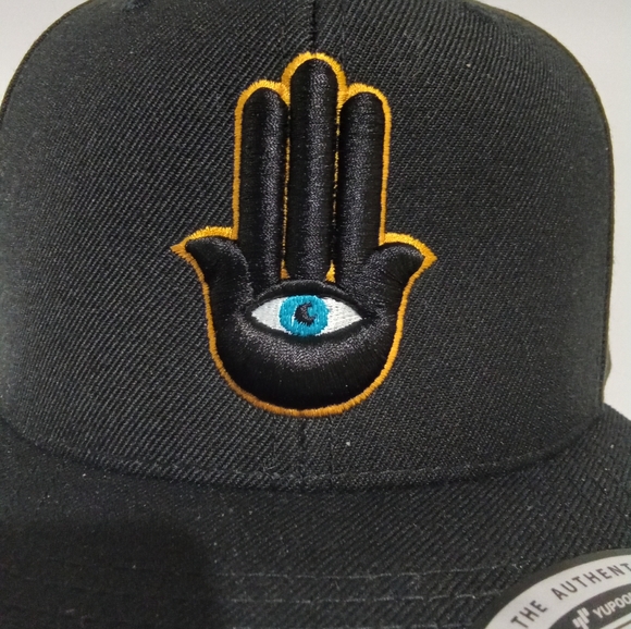 Hamsa Hand 3rd Eye 3D Embroidered Black Snapback Hat Flat Bill 6 Panel Yupoong - Picture 5 of 9